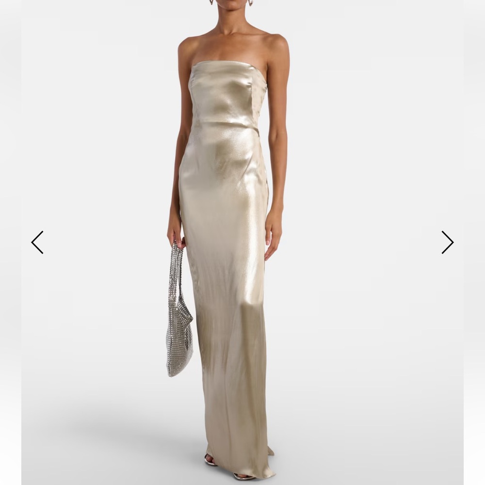 Galvan Strapless Satin Bustier Gown in Champagne